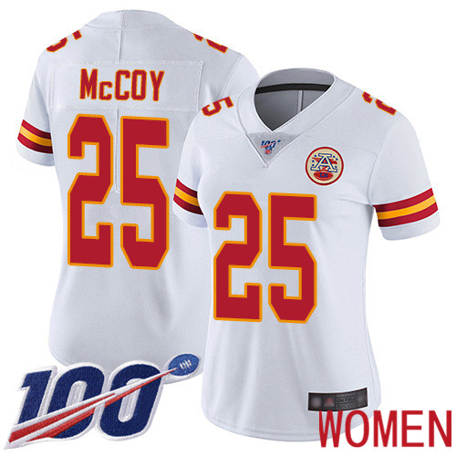 Women Kansas City Chiefs #25 McCoy LeSean White Vapor Untouchable Limited Player 100th Season Football Nike NFL Jersey